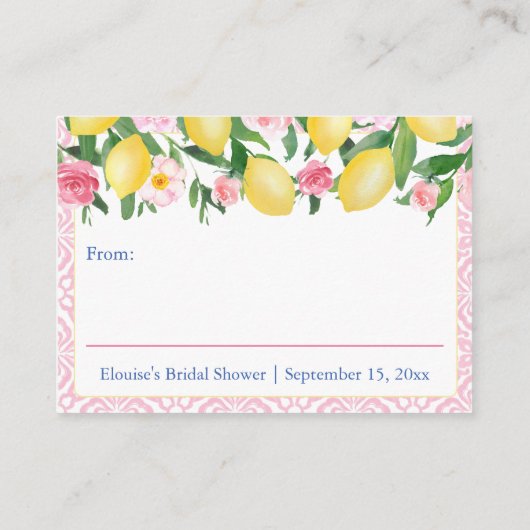Lemons Positano Roze Display Baby shower Informatiekaartje (Achterkant)