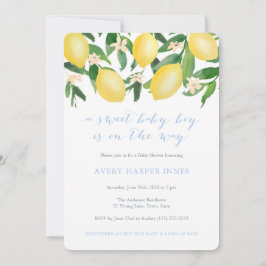 Lemons Powder Blue Sweet Boy Baby shower Kaart