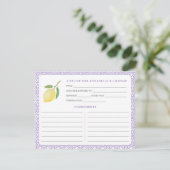 Lemons Purple Text Bridal Shower Recipe Card Kaart (Staand voorkant)
