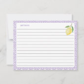 Lemons Purple Text Bridal Shower Recipe Card Kaart (Achterkant)