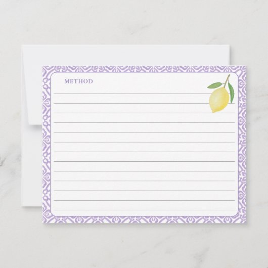 Lemons Purple Text Bridal Shower Recipe Card Kaart (Achterkant)