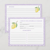 Lemons Purple Text Bridal Shower Recipe Card Kaart (Voorkant / Achterkant)