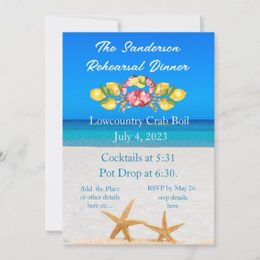 Lemons Red Crab Lowcountry Starfish Invitation Kaart (Voorkant)