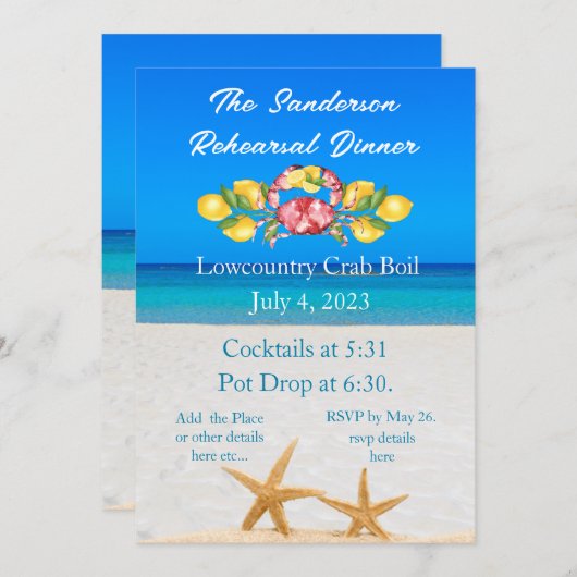 Lemons Red Crab Lowcountry Starfish Invitation Kaart (Voorkant / Achterkant)