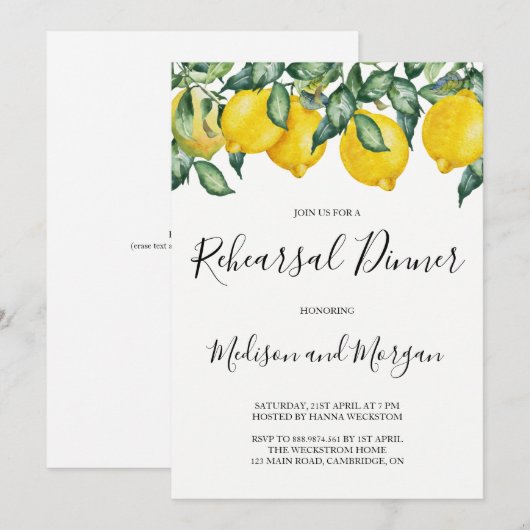 Lemons Rehearings Dinner uitnodiging (Voorkant / Achterkant)