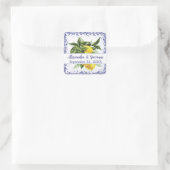 Lemons Royal Blue Toile Filigree Invitation Vierkante Sticker (Tas)