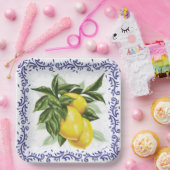 Lemons Royal Blue Toile Filigree Papieren Bordje (Feest)