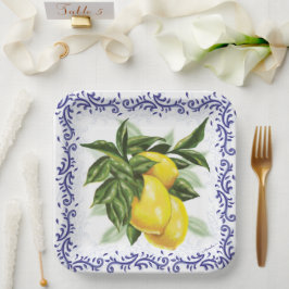Lemons Royal Blue Toile Filigree Papieren Bordje