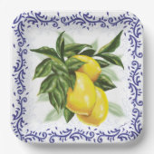 Lemons Royal Blue Toile Filigree Papieren Bordje (Voorkant)