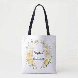 Lemons & Rozen Gepersonaliseerde Bridesmaïde Canva Tote Bag