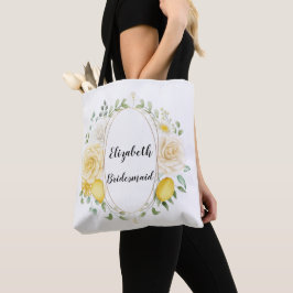 Lemons & Rozen Gepersonaliseerde Bridesmaïde Canva Tote Bag