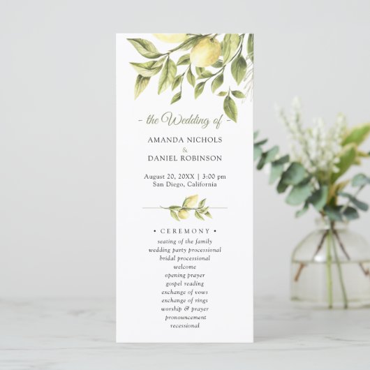Lemons Rustic Greenery Wedding Ceremony Program (Staand voorkant)