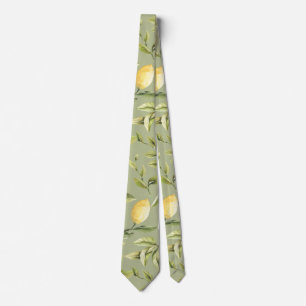 Lemons   Sage Green   Botanische Waterverf Stropdas