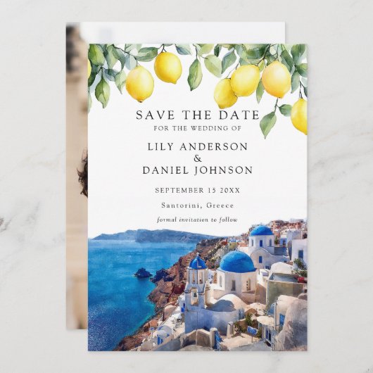 Lemons Santorini Greece Photo Wedding Save The Date (Voorkant / Achterkant)
