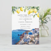 Lemons Santorini Greece Wedding Save The Date (Staand voorkant)