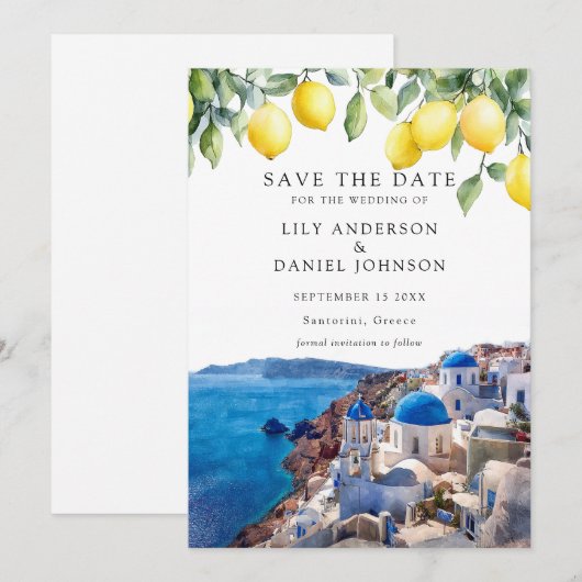 Lemons Santorini Greece Wedding Save The Date (Voorkant / Achterkant)