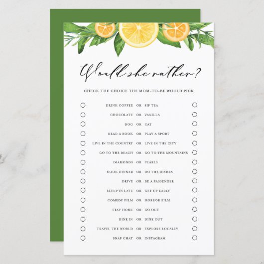 Lemons Sinaasappels Mocht ze een beter Baby shower (Voorkant / Achterkant)