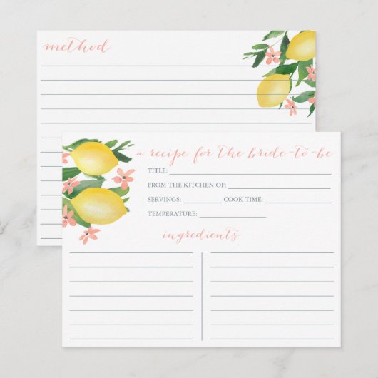 Lemons Soft Pink Text Flowers Shower Recipcard Kaart (Voorkant / Achterkant)