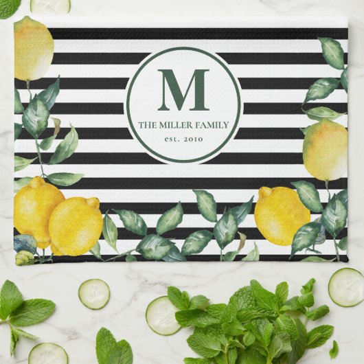 Lemons striped Family Kitchen Custom Theedoek (Gevouwen)