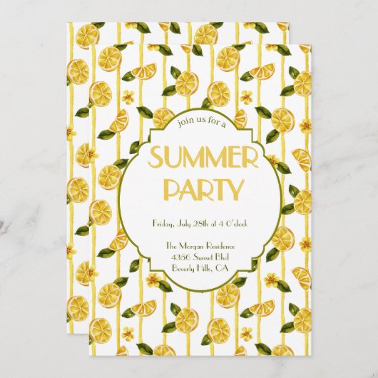 Lemons Summer Party Uitnodiging (Voorkant / Achterkant)