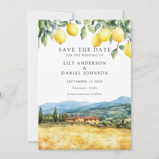Lemons Tuscan Scene Italian Wedding Save The Date (Voorkant)