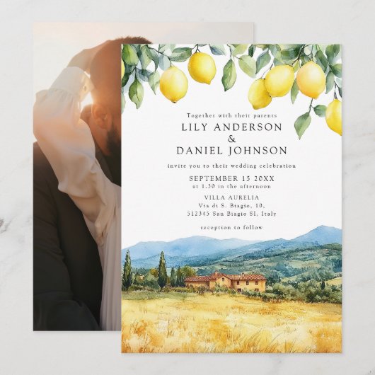 Lemons Tuscan Scene Italy Photo Wedding Kaart (Voorkant / Achterkant)