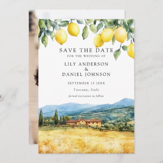 Lemons Tuscan Scene Italy Photo Wedding Save The Date (Voorkant / Achterkant)