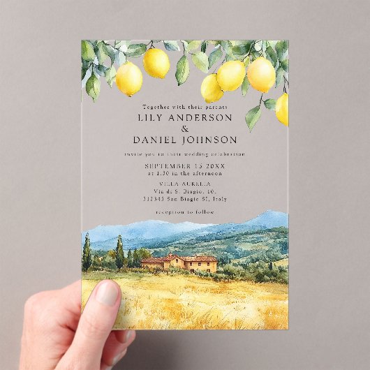 Lemons Tuscan Scene Italy Wedding Acryl Uitnodigingen (Insitu (Draagbaar))