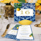 Lemons Tuscan Tile Blue Wedding Kaart