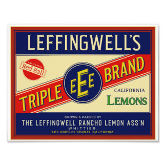 LEMONS VAN DE CALIFORNIA VAN LEFFINGWELL VAN WHITT FOTO AFDRUK