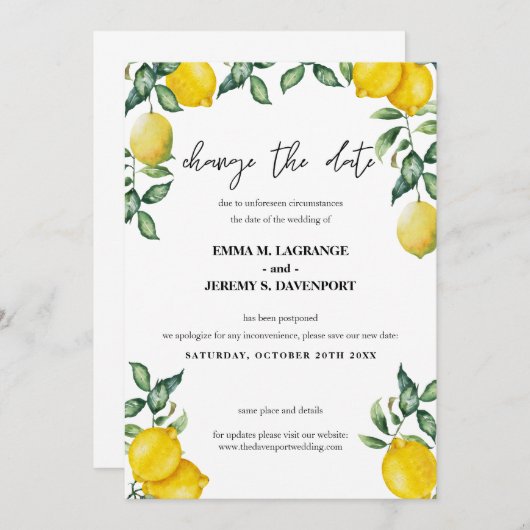 Lemons Verander de datum bruiloft Save The Date (Voorkant / Achterkant)