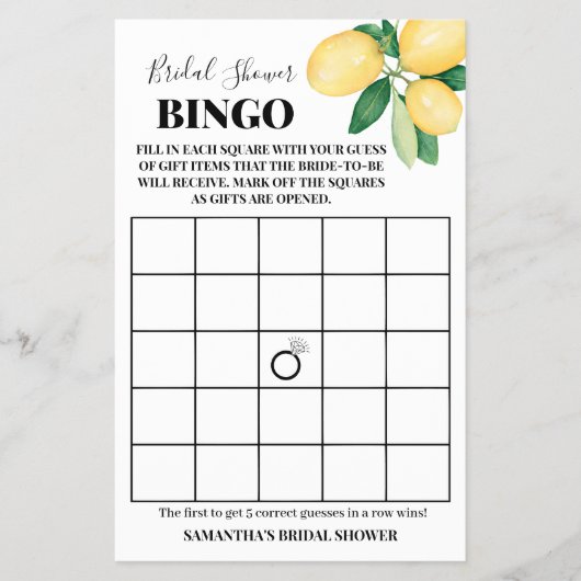 Lemons Vrijgezellenfeest Bingo Game Card Flyer (Voorkant)