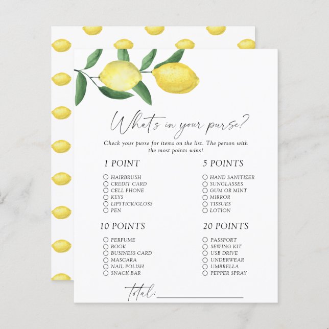 Lemons - Wat zit er in je tas spel (Voorkant / Achterkant)