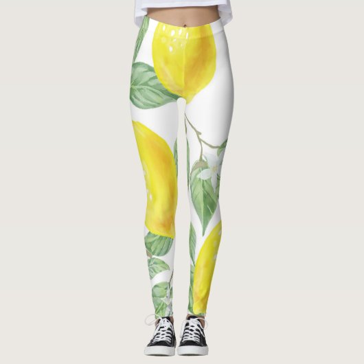 Lemons Waterverf Fruit Pattern Leggings (Voorkant)