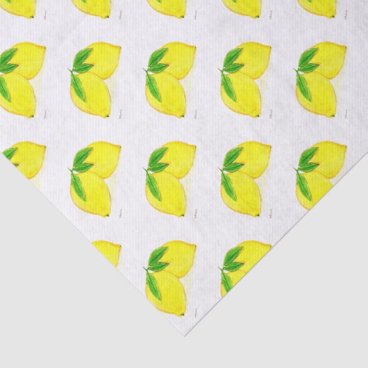 Lemons Waterverf gele vruchten Tropisch Citrus Tissuepapier (Detail)