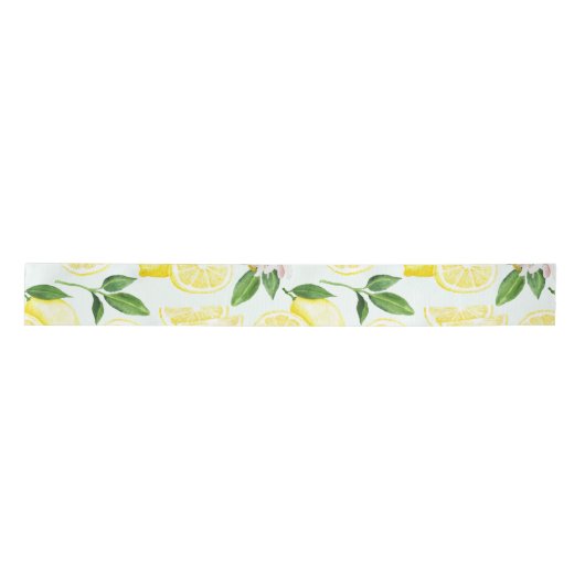 Lemons Waterverf Summer Fruit Pattern on Mint Satijnen Lint (Voorkant)