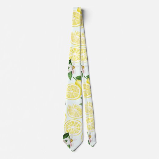 Lemons Waterverf Summer Fruit Pattern on Mint Stropdas (Voorkant)