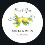 Lemons Wedding Bedankt Ronde Sticker<br><div class="desc">Waterverf  Lemon Wedding Dank je stickers. Deze  citroenplaatsstickers zijn perfect voor lente en zomer,  bestemmingsbruiloften. Overeenkomende objecten zijn beschikbaar.</div>