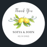 Lemons Wedding Bedankt Ronde Sticker<br><div class="desc">Waterverf  Lemon Wedding Dank je stickers. Deze  citroenplaatsstickers zijn perfect voor lente en zomer,  bestemmingsbruiloften. Overeenkomende objecten zijn beschikbaar.</div>