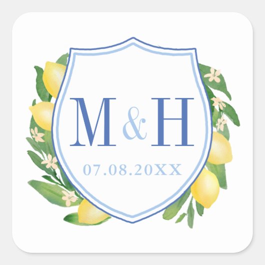 Lemons Wedding Monogram Logo Vierkante Sticker (Voorkant)