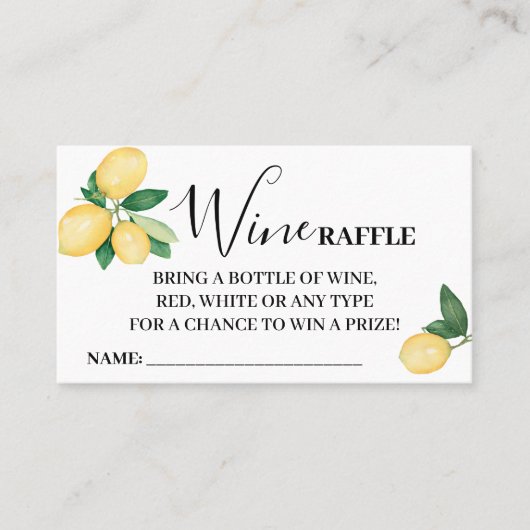 Lemons Wine Raffle Ticket Card Vrijgezellenfeest (Voorkant)