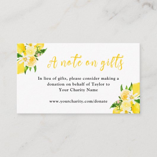 Lemons with Foliage Birthday A Note On Gifts Informatiekaartje (Voorkant)