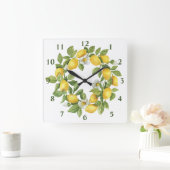 Lemons Wreath Green Yellow Vierkante Klok (Huis)