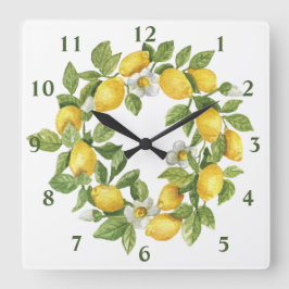 Lemons Wreath Green Yellow Vierkante Klok