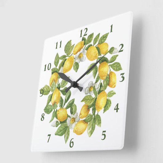 Lemons Wreath Green Yellow Vierkante Klok (Hoek)