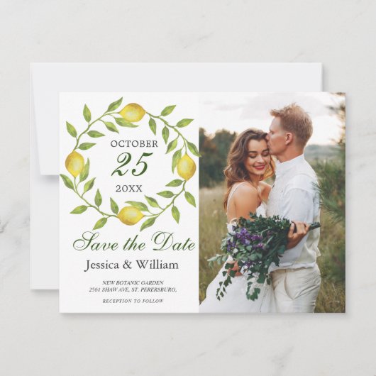 Lemons Wreath Photo Wedding Save the Date Kaart (Voorkant)