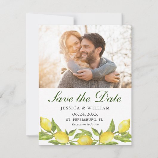 Lemons Wreath Photo Wedding Save the Date Kaart (Voorkant)