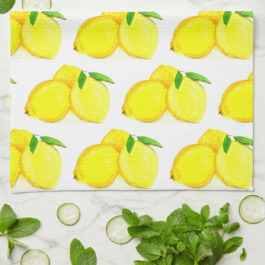 Lemons Yellow Fruit Pattern Waterverf Summer Theedoek (Gevouwen)