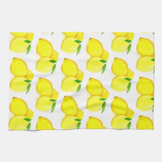 Lemons Yellow Fruit Pattern Waterverf Summer Theedoek (Horizontaal)