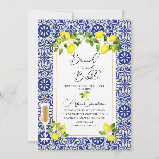 Lemontak en blauw mozaïekbijkantoor en waterverf kaart (Voorkant)